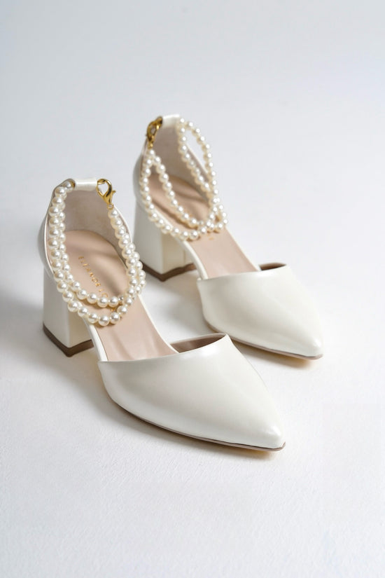 Viola | Ivory Mid Heels with Pearls