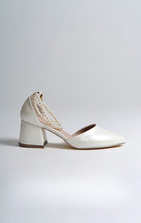 Viola | Ivory Mid Heels with Pearls