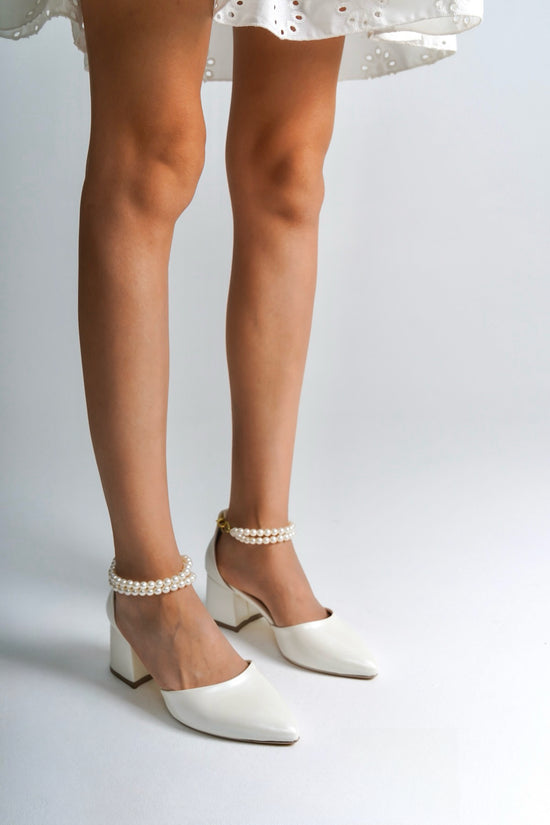 Viola | Ivory Mid Heels with Pearls