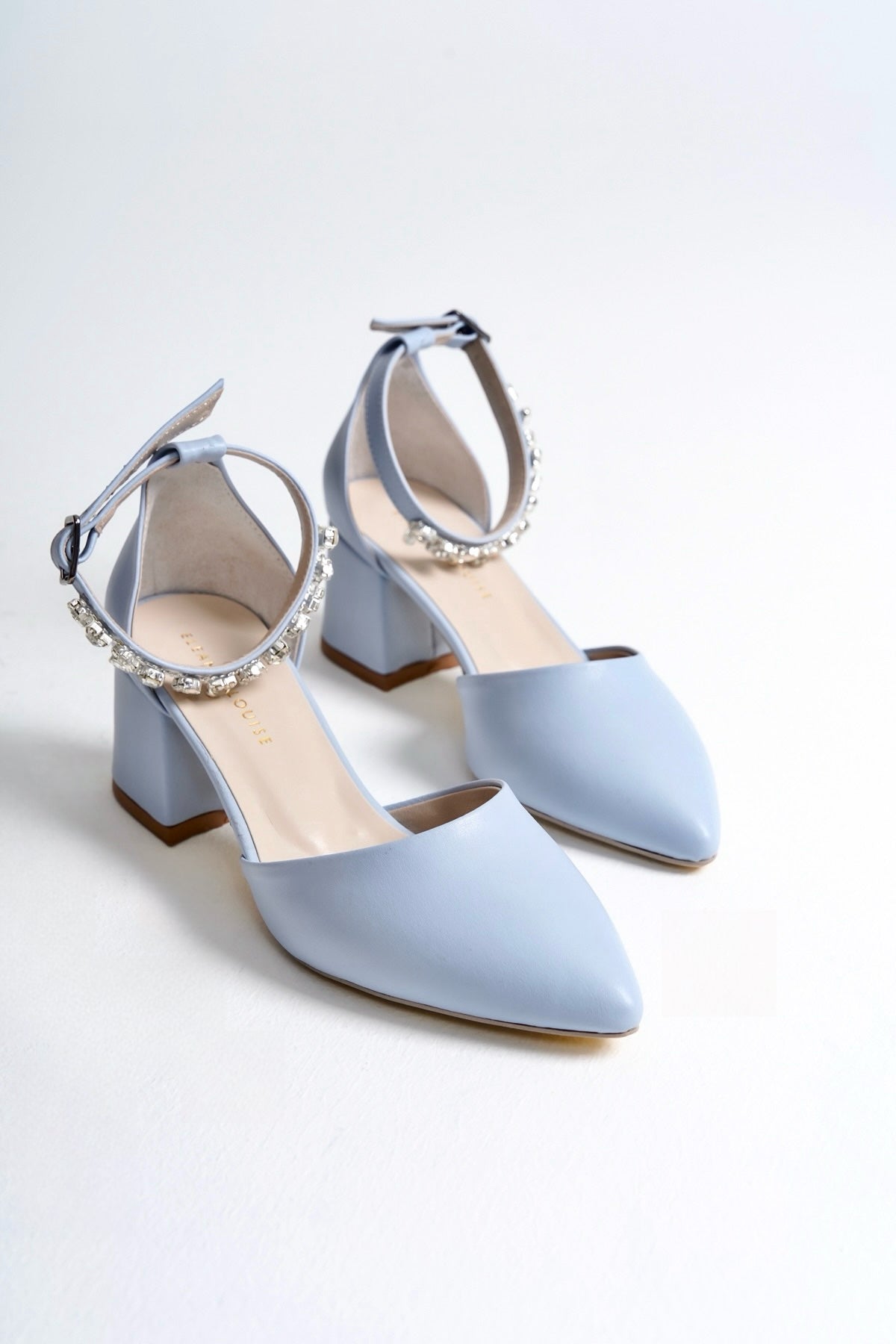 Helen | Baby Blue Crystal Rhinestone Mid Heels