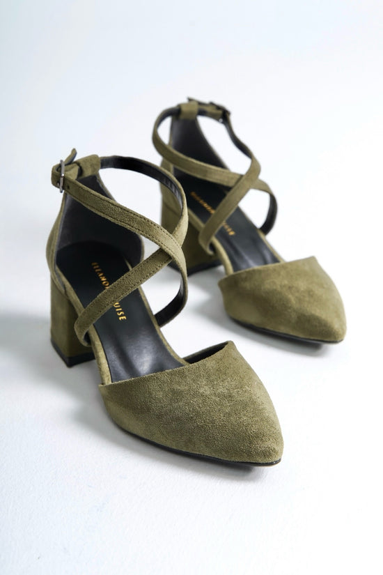 Freyja | Sage Green Criss Cross Mid Heels