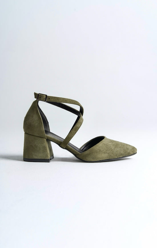 Freyja | Sage Green Criss Cross Mid Heels