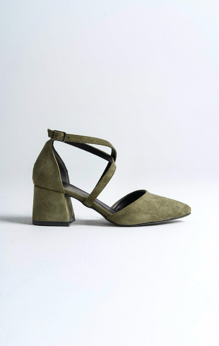 Freyja | Sage Green Criss Cross Mid Heels