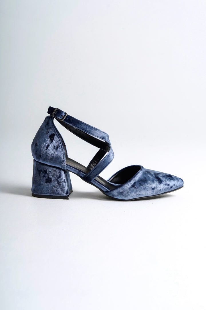 Elin | Indigo Blue Criss Cross Mid Heels