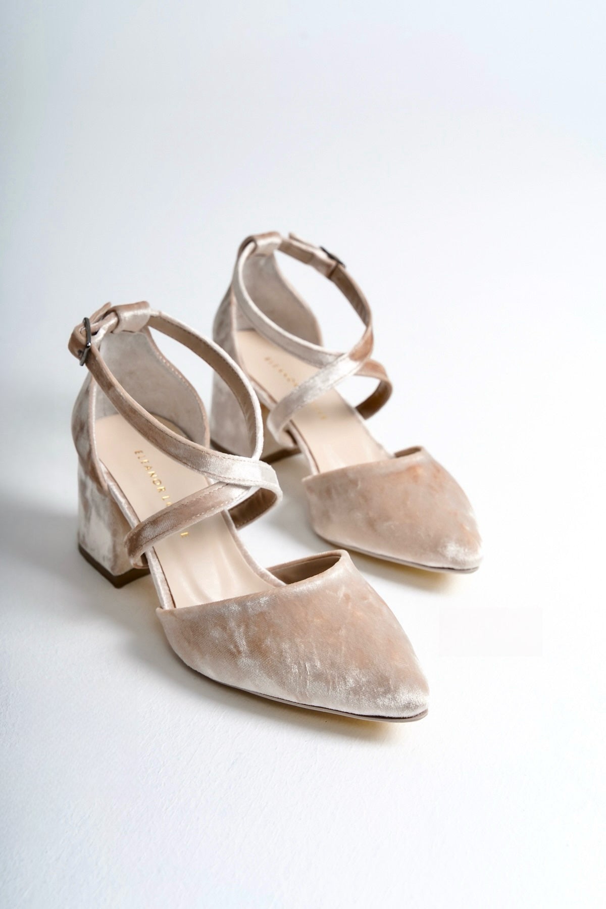 Nils | Beige Velvet Criss Cross Mid Heels