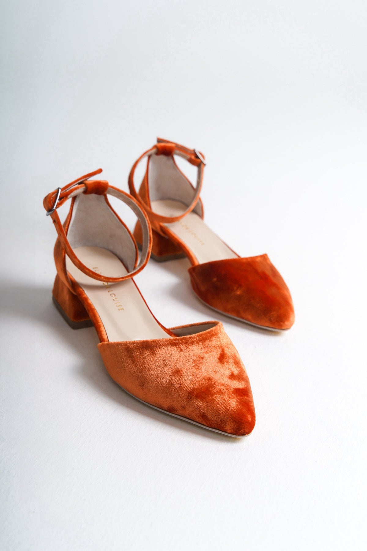 Trine | Orange Velvet Low Heels