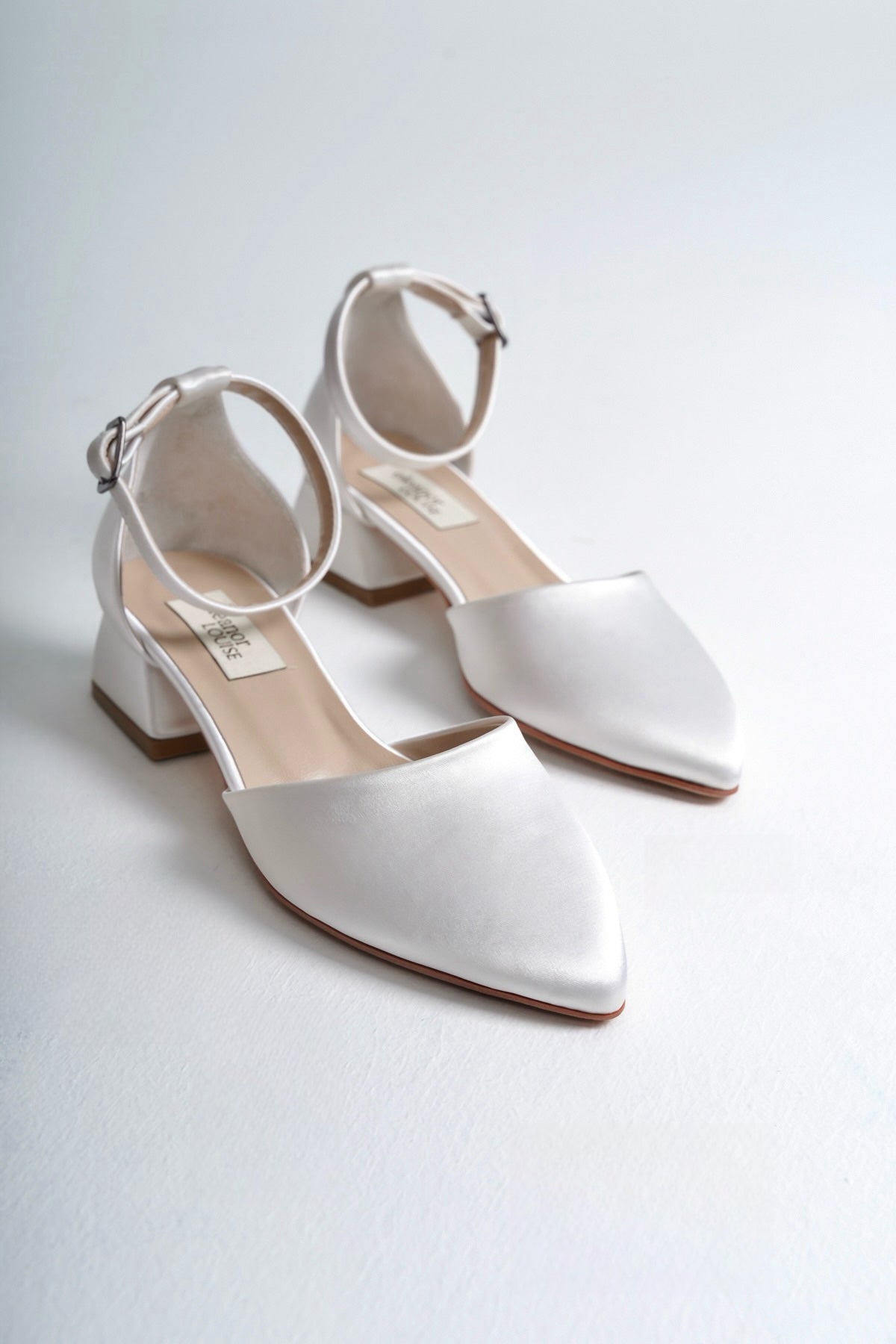 Aida | White Satin Low Heels