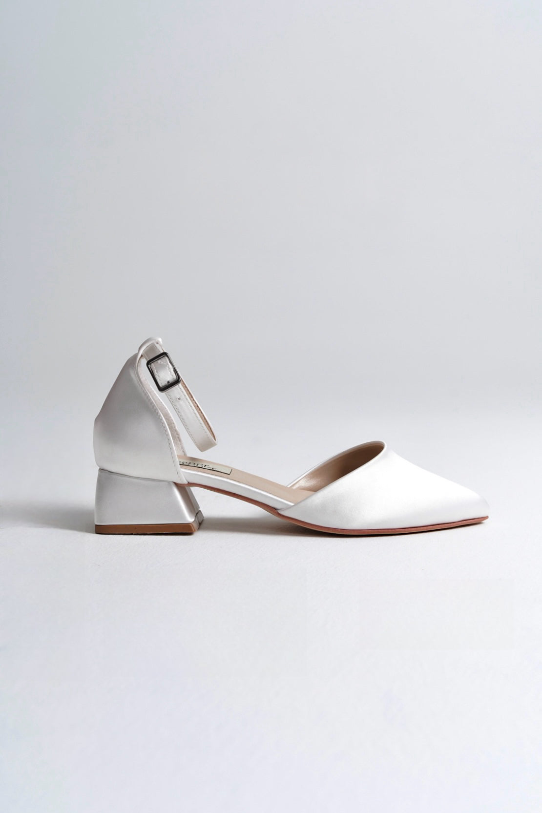 Aida | White Satin Low Heels