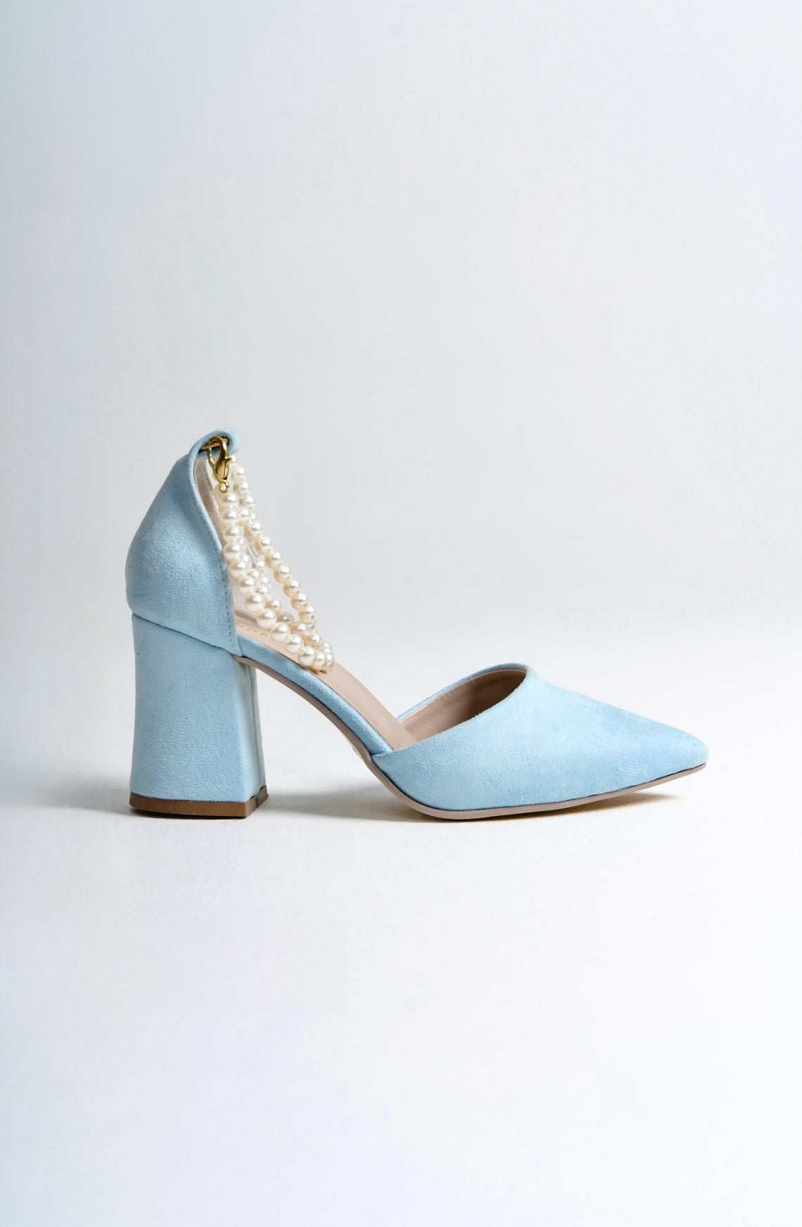 Mariposa | Baby Blue Suede High Heels with Pearls