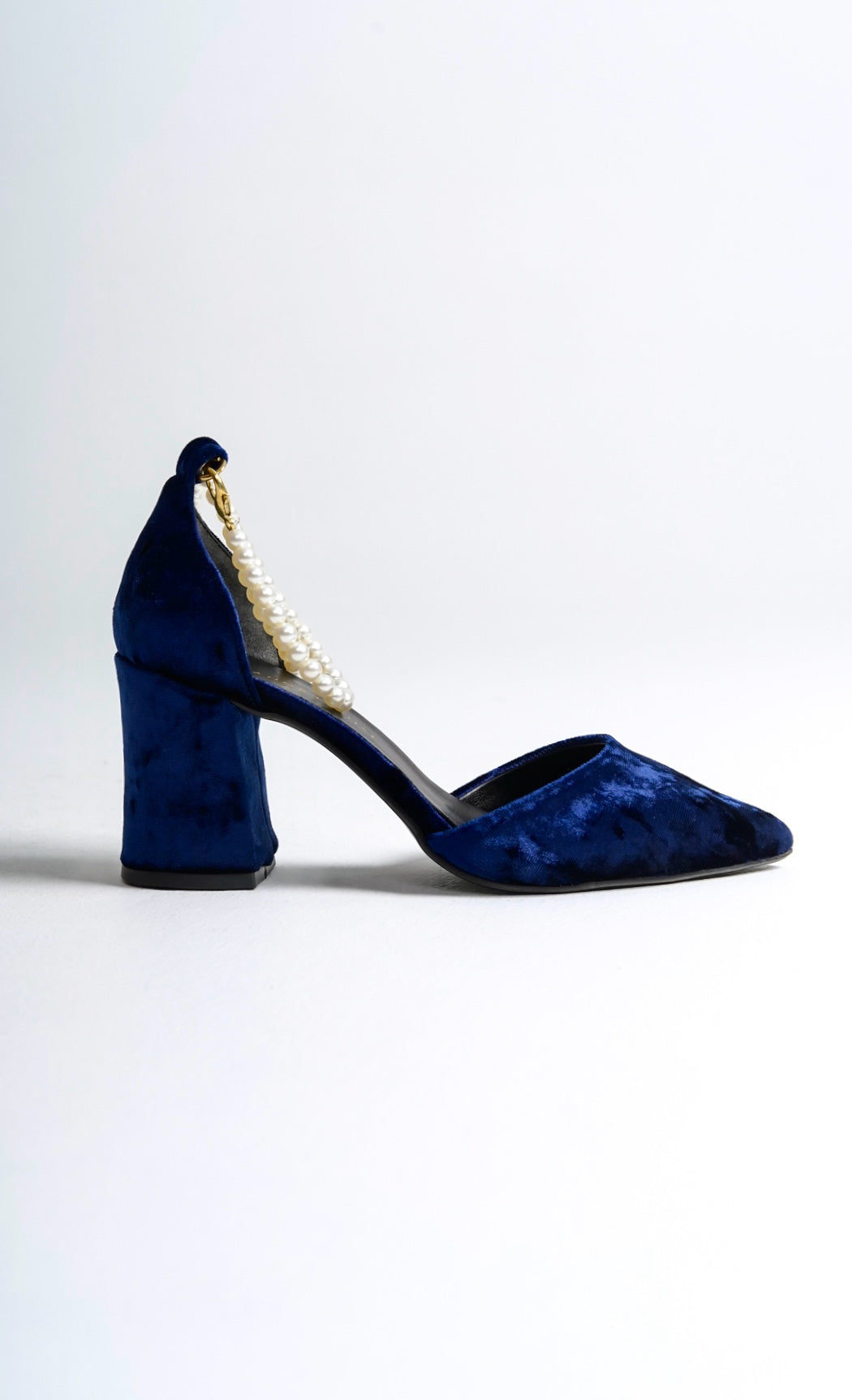 Callidora | Navy Velvet High Heels with Pearls