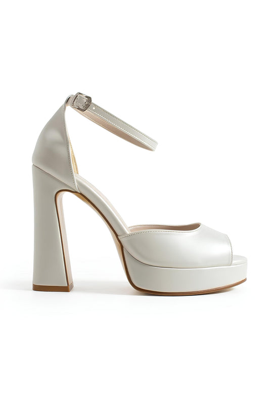 Ethel | Ivory Platform Open Toe Block Heels