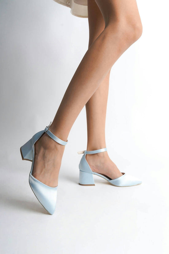 Anicia | Baby Blue Satin Mid Heels