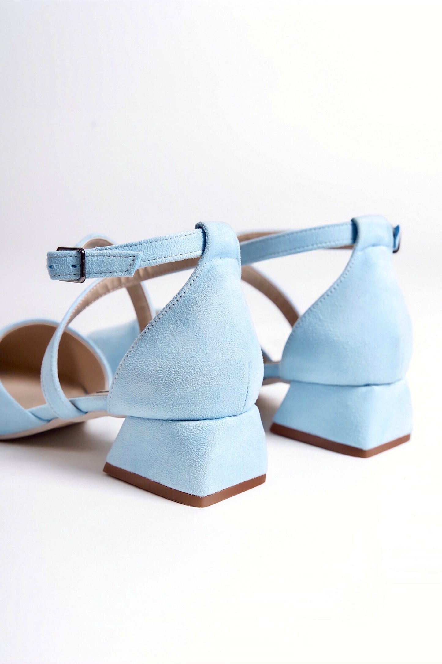 Lillian | Baby Blue Suede Criss Cross Low Heels