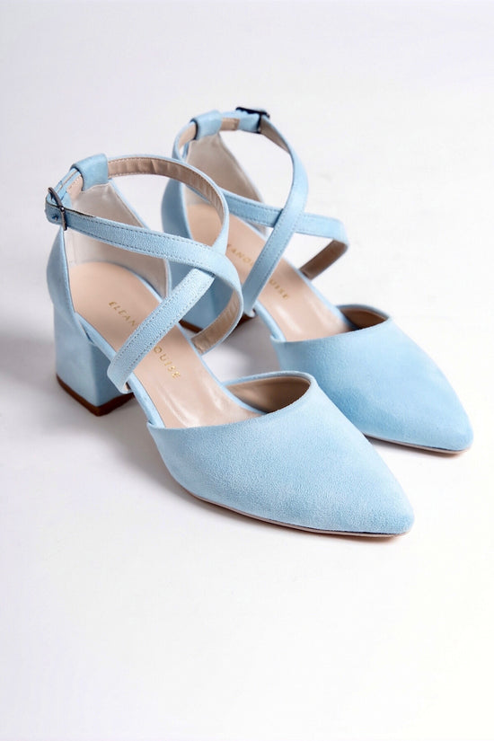 Elsinore | Baby Blue Suede Criss Cross Mid Heels