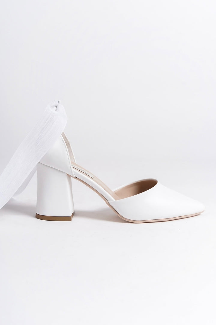 Ophelia | White High Heels with Tulle Ribbon