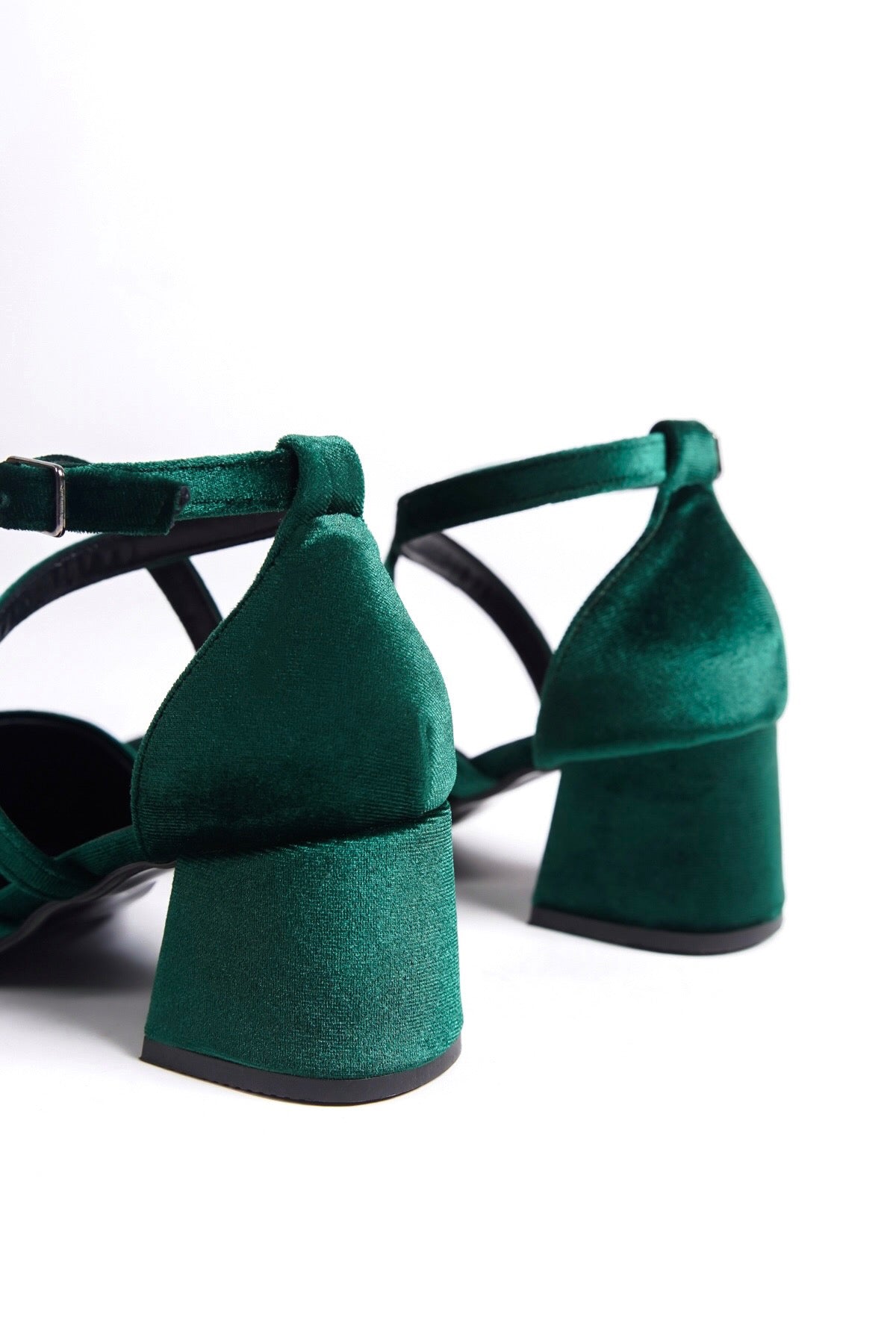 Lorn | Emerald Green Velvet Criss Cross Mid Heels