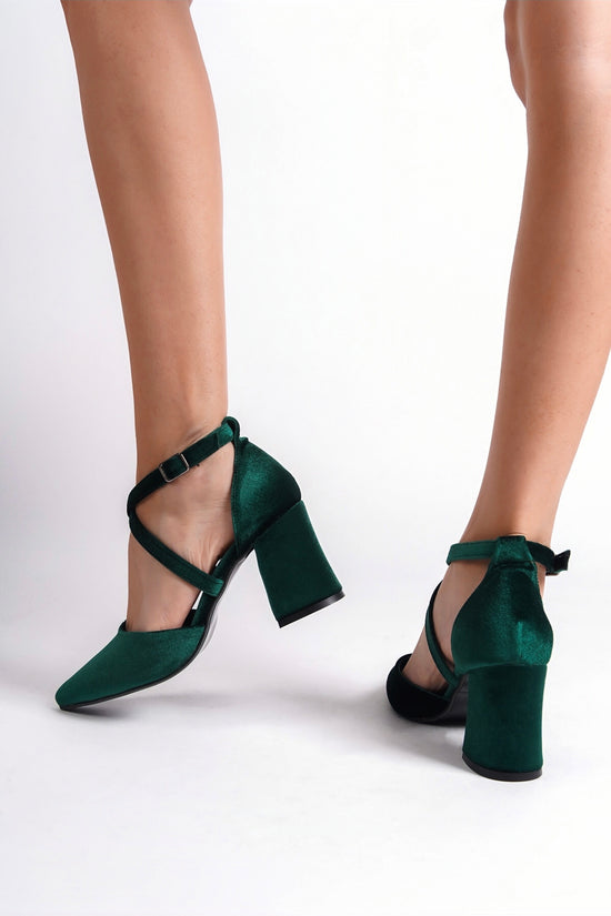 Ulrica | Emerald Green Velvet Criss Cross High Heels