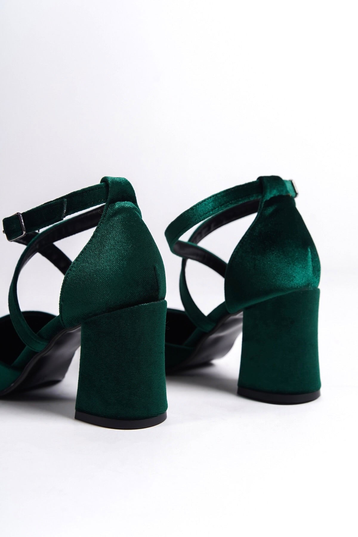 Ulrica | Emerald Green Velvet Criss Cross High Heels