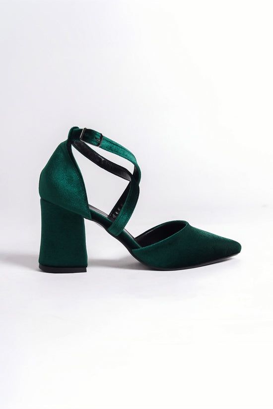 Ulrica | Emerald Green Velvet Criss Cross High Heels