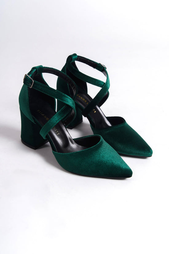 Ulrica | Emerald Green Velvet Criss Cross High Heels