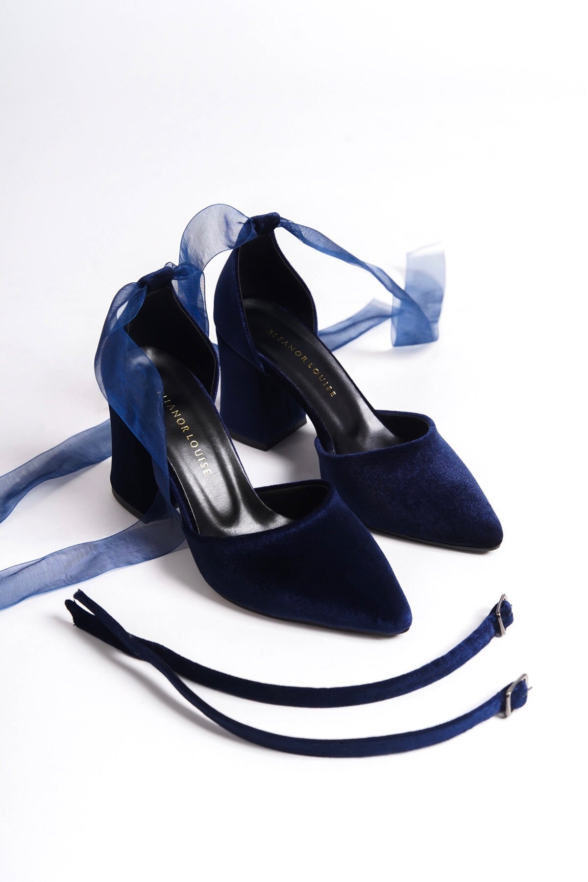 Callidora | Navy Velvet High Heels with Tulle Ribbon