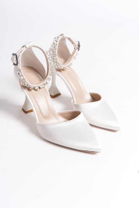 Sereliana | White Satin Crystal Rhinestone Stiletto Heels