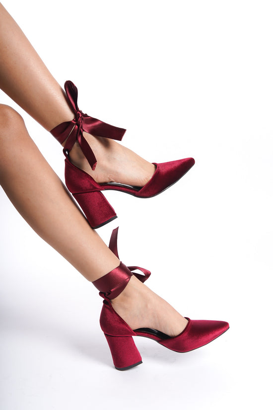 Daria | Burgundy Velvet High Heels with Ribbon