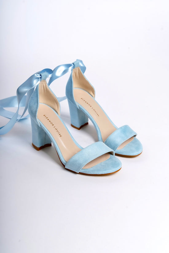 Elsa | Baby Blue Suede High Heel Sandals with Ribbon