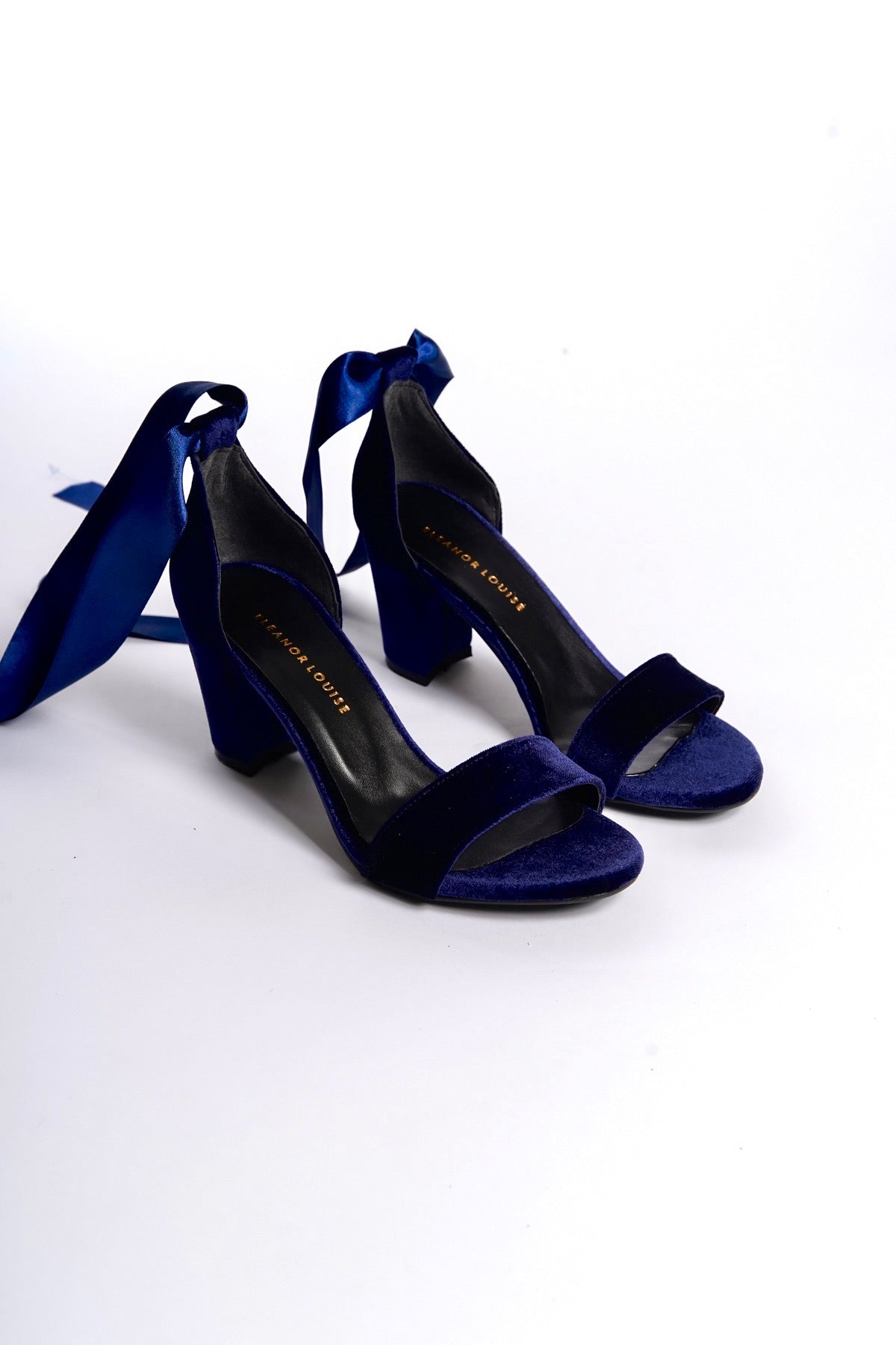 Hífrun | Navy Velvet High Heel Sandals with Ribbon