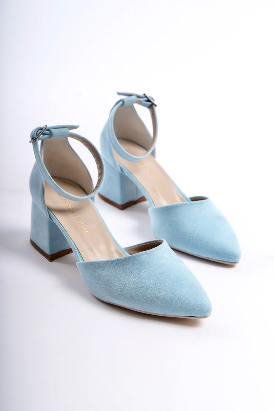 Eluned | Baby Blue Suede Mid Heels