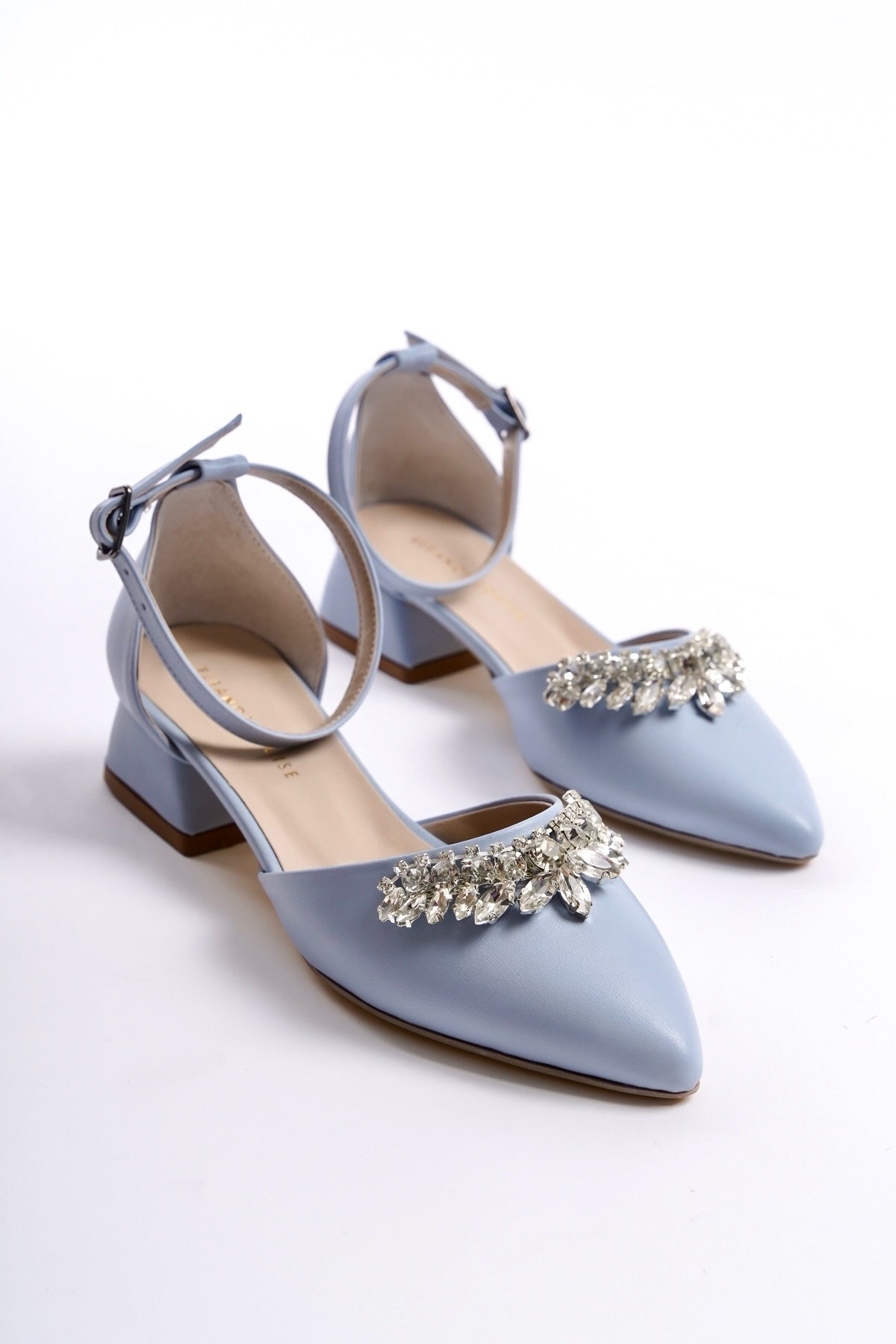 Freesia | Baby Blue Crystal Rhinestone Low Heels