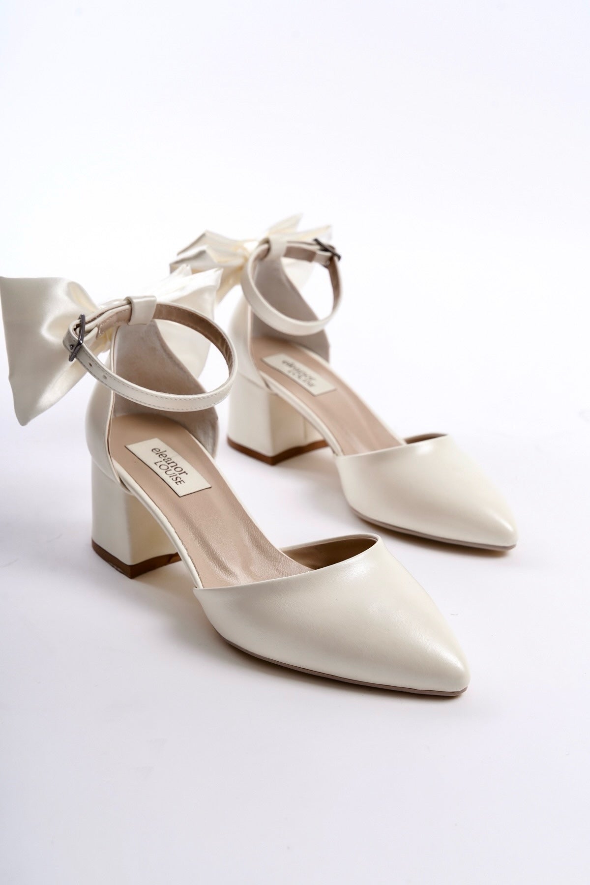 Eveline | Ivory Bow Tie Mid Heels