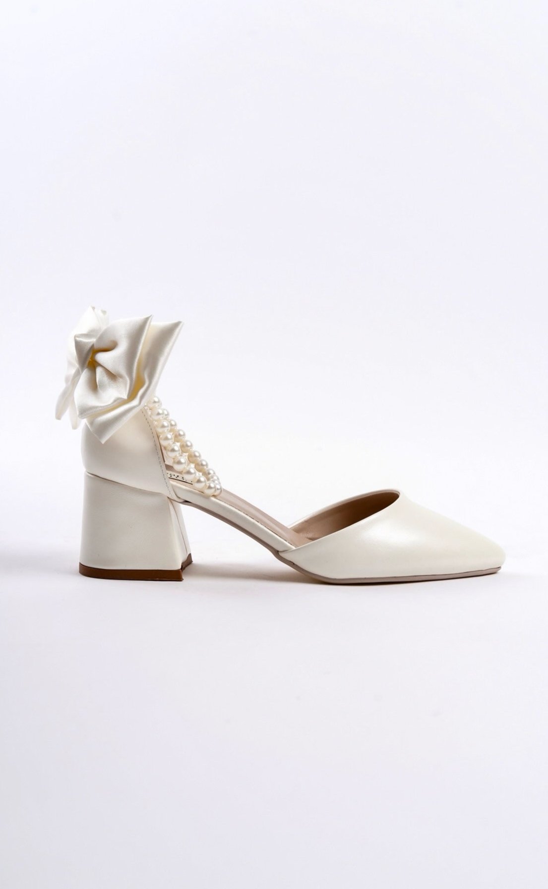 Ilana | Ivory Bow Tie Mid Heels with Pearls