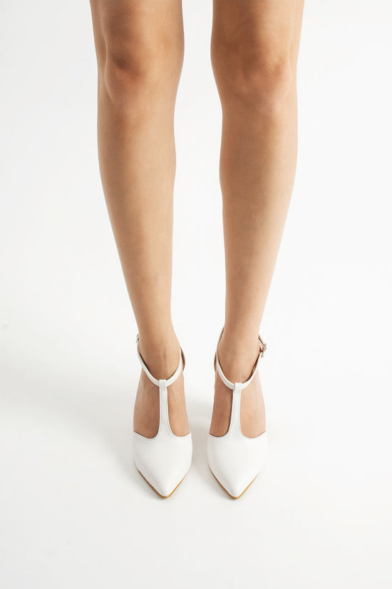 Lucie | White T-Strap High Heels